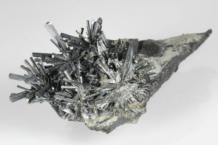 Metallic Stibnite Crystal Spray On Matrix - Xikuangshan Mine, China #175908